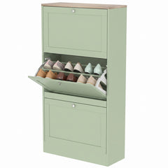 HOMCOM Modern Shoe Storage Cabinet with 3 Flip Drawers and Adjustable Shelves for 12-18 Pairs of Shoes, Green