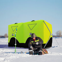 Outsunny 8 Person Ice Fishing Shelter, Pop-Up Ice Shanty Tent, Insulated Portable Tent with 2 Doors & Carrying Bag, Bright Green