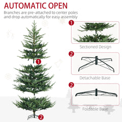 HOMCOM 7.5 Foot Artificial Christmas Tree, Nordic Pine Hinged Xmas Tree with 1218 Realistic Branches, Wide Steel Base, Auto Open, Green