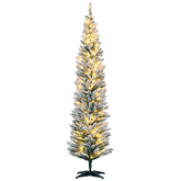 HOMCOM 7ft Pencil Christmas Tree, Slim Artificial Christmas Tree with Realistic Branches and Warm White LED Lights, Green