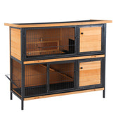 PawHut 48" 2-Story Large Rabbit Hutch Bunny Cage Wooden Pet House Metal Frame with Rooms, Ramp, No Leak Tray, Feeding Trough, Waterproof Asphalt Roof for Rabbits, Chickens, Ducks, Outdoor/Indoor