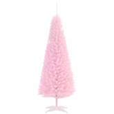 HOMCOM 5' Artificial Pencil Christmas Tree, Slim Xmas Tree with 294 Realistic Branch Tips and Plastic Stand, Pink
