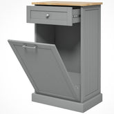 HOMCOM 10 Gallon Tilt Out Trash Cabinet, Wooden Hidden Trash Can with Storage Drawer for Kitchen, Laundry Hamper Cabinet for Bathroom, Gray