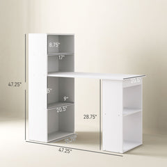 HOMCOM Computer Desk with 6-Tier Storage Shelves, Writing Desk Workstation with Bookshelf for Home Office, White