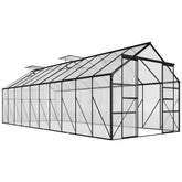 Outsunny 20' x 8' Aluminum Greenhouse Polycarbonate Walk-in Garden Greenhouse Kit with Adjustable Roof Vent, Rain Gutter and Sliding Door for Winter, Clear