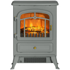 HOMCOM Fireplace Stove, Electric Fireplace Heater with Realistic LED Flames and Logs, 725W/1450W, Gray