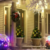 HOMCOM 24in Christmas Tree 2-Pack Outdoor Pre-Lit Artificial Pine Cordless with 24 Warm White Lights and Stakes
