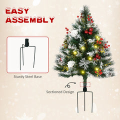 HOMCOM 2.5 Ft/30" 2 Pack Outdoor Entryway Pre-Lit Artificial Christmas Tree Cordless with 70 Branches, Warm White LED lights, Red Berries, Pine Cones, Balls, Green