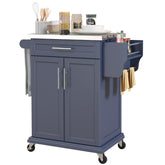 HOMCOM Kitchen Island with Wheels, Rolling Kitchen Island with Storage, Stainless Steel Countertop for Dining Room, Deep Blue