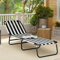 Outsunny Portable Folding Adjustable Sun Beach Lounger / Camping Cot - Black and White