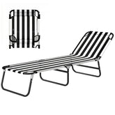 Outsunny Portable Folding Adjustable Sun Beach Lounger / Camping Cot - Black and White