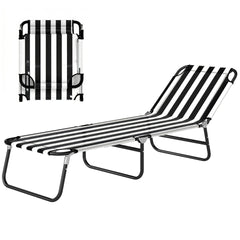 Outsunny Portable Folding Adjustable Sun Beach Lounger / Camping Cot - Black and White