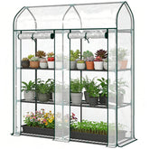 Outsunny 3 Tier Mini Greenhouse, Small Portable Greenhouse with 2 Roll-up Doors, 56.3" x 18.1" x 65", Clear