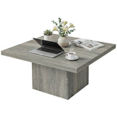 HOMCOM Square Coffee Table, Center Table with 1.6" Thick Tabletop, Gray Wood Grain