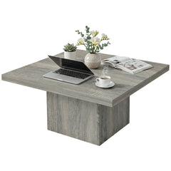 HOMCOM Square Coffee Table, Center Table with 1.6" Thick Tabletop, Gray Wood Grain