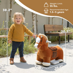 Qaba 6V Battery Powered Ride on Horse with Music, Forward, Foot Pedal, Soft Touch, Washable Cover, for 1.5-5 Years Old