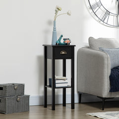HOMCOM 2-Tier Nightstand, Side Table with Drawer and Shelf for Living Room or Bedroom, Set of 2, Black