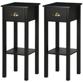 HOMCOM 2-Tier Nightstand, Side Table with Drawer and Shelf for Living Room or Bedroom, Set of 2, Black