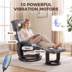 HOMCOM Massage Recliner Chair with Ottoman, 360° Swivel Recliner and Footstool, 10-Point Vibration, Gray