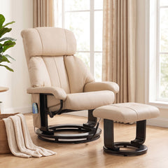 HOMCOM Massage Recliner Chair with Ottoman, 360° Swivel Recliner and Footstool, 10-Point Vibration, Beige