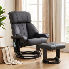 HOMCOM Massage Recliner Chair with Ottoman, 360° Swivel Recliner and Footstool, 10-Point Vibration, Black