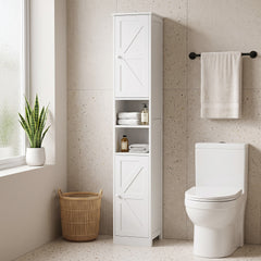 HOMCOM Narrow Tall Bathroom Storage Cabinet, 70" Slim Freestanding Bathroom Cabinet with Adjustable Shelves, Open Shelves