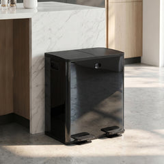HOMCOM Trash Can, 2 x 5 Gallon Stainless Steel Garbage Can with Soft Close, Stay-Open Lid, Pedals, Inner Buckets, Black
