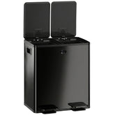HOMCOM Trash Can, 2 x 5 Gallon Stainless Steel Garbage Can with Soft Close, Stay-Open Lid, Pedals, Inner Buckets, Black