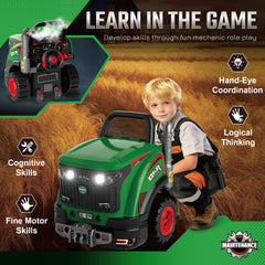 Qaba Truck Engine Toy, Kids Mechanic Repair Set with Spray, Lights, Sounds, Educational Gifts for 3-6 Years, Green