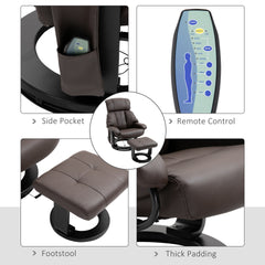 HOMCOM Massage Recliner Chair with Ottoman, 360° Swivel Recliner and Footstool, 10-Point Vibration, Brown