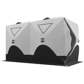 Outsunny 5-8 Person Ice Fishing Shelter, Pop-Up Ice Shanty Tent, Insulated Portable Tent with 2 Doors & Carrying Bag, Light Gray