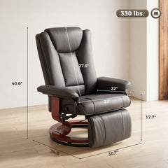 HOMCOM Modern RV Recliner Chair, PU Leather Swivel Recliner Armchair with Footrest for Living Room, Brown