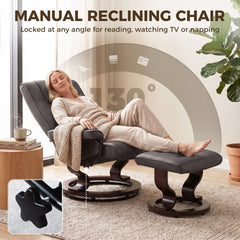 HOMCOM Faux Leather Reclining Chair with Ottoman, Manual Recliner with Tufted Back and Wood Frame for Living Room, Brown