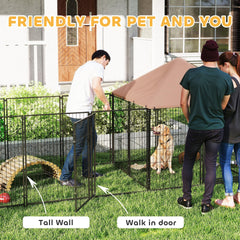 PawHut Large Outdoor Dog Kennel with 2 Rooms, Rotating & Adjustable Height Bowls, Waterproof & UV-Resistant Canopy