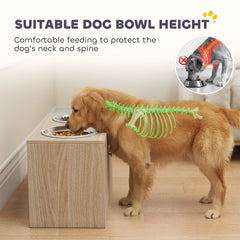 PawHut Elevated Dog Bowls with Storage Cabinet, 2 Stainless Steel Bowls, Slow Feeder, Dog Feeding Station for Large Dogs, Oak
