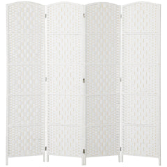 HOMCOM Room Divider, 4 Panel Folding Privacy Screen, 6FT Tall Portable Weave Partition Wall Divider for Bedroom, White