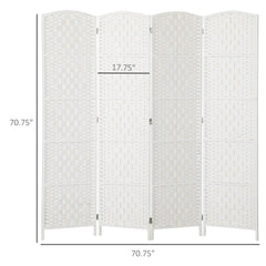 HOMCOM Room Divider, 4 Panel Folding Privacy Screen, 6FT Tall Portable Weave Partition Wall Divider for Bedroom, White