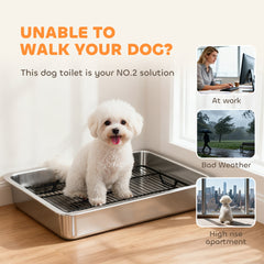 PawHut Dog Potty Tray Stainless Steel for Small and Medium Dogs, Dog Training Tray for Porch, Bathroom, Balcony, 28" x 20" x 4"