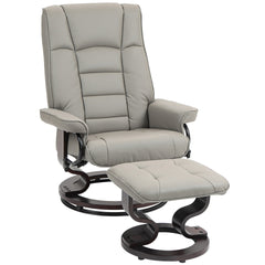 HOMCOM Faux Leather Reclining Chair with Ottoman, Manual Recliner with Tufted Back and Wood Frame for Living Room, Gray