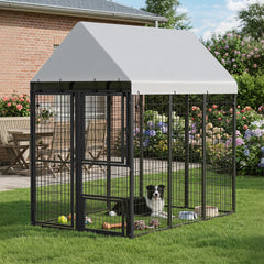 PawHut Large Dog Kennel Outdoor with Roof, 3 Doors, Expandable Heavy Duty Dog Kennel Dog Run for All Breed Sizes, 6' x 4' x 6'