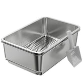 PawHut Stainless Steel Litter Box, XL Sifting Cat Litter Box for Medium, Large Cat, Non-Sticky, Odour Free, Easy Clean, Silver