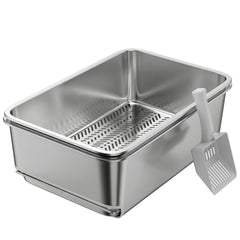 PawHut Stainless Steel Litter Box, XL Sifting Cat Litter Box for Medium, Large Cat, Non-Sticky, Odour Free, Easy Clean, Silver