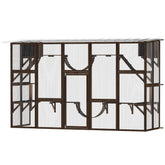 PawHut Catio Playground Cat Window Box Outside Enclosure for Multiple Cats w/ Shelves & Bridges, Coffee Brown