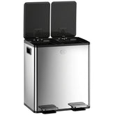 HOMCOM Trash Can, 2 x 5 Gallon Stainless Steel Garbage Can with Soft Close, Stay-Open Lid, Pedals, Inner Buckets, Silver