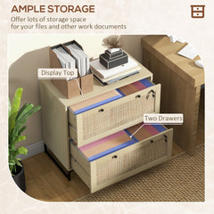 Vinsetto Lockable Filing Cabinet, Boho 2 Drawer File Cabinet with Adjustable Hanging Bar for Letter, A4 and Legal Size, Natural