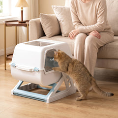 PawHut Cat Litter Box with Lid, Enclosed Cat Litter Box with Deodorization Bag & Drawer Pan, High Sides & Flip-to-Clean