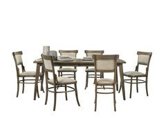 Billie Vintage Walnut 7 Piece 72" Dining Table Set with Off White Fabric Dining Chairs