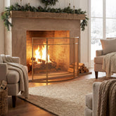 Regina 1-Panel Curve Iron Fireplace Screen 38" x 32", Golden Finish