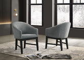 Honorio Set of 2 Gray Fabric Barrel Dining Chair with Black Finish Legs
