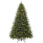 HOMCOM 7.5ft Pre-lit Classic Artificial Christmas Tree with 3,719 Branch Tips 1000 Warm White LED Lights, Green